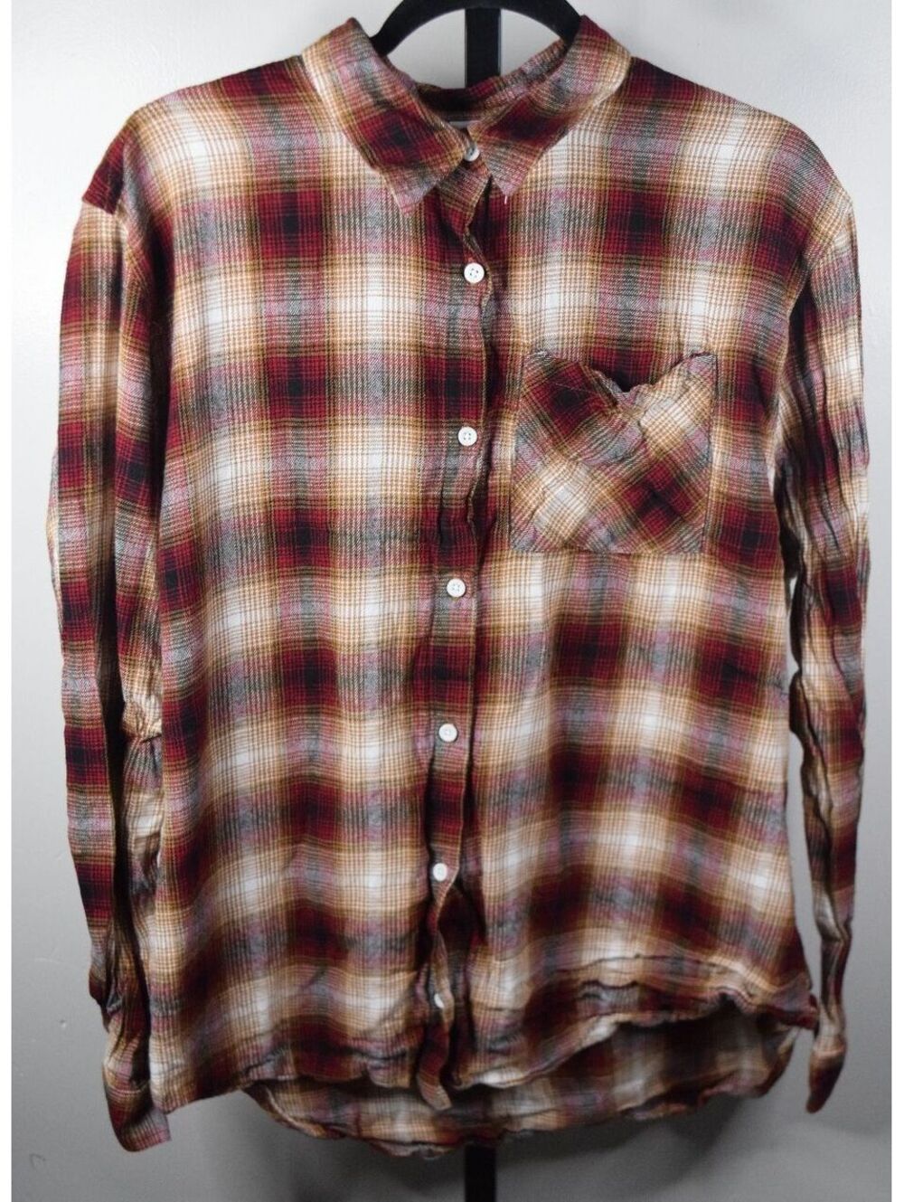 Bling A Gogo Plaid Flannel Shirt Rhinestone Leopard Pumpkin Back Patch XL